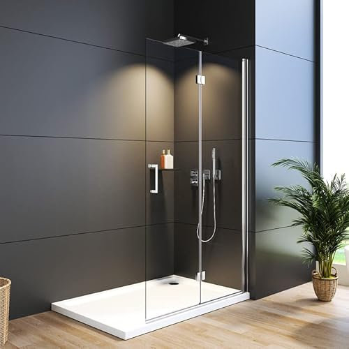 WDWRITTI Duschkabine Walk-in Eckeinstieg Dusche 80x195cm Doppel Falttür 180º Duschwand Duschabtrennung mit 6mm ESG NANO Glas, ohne Duschtasse