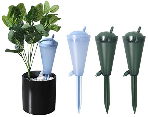 Shineyoo 4 Pcs Plastic Plant Watering Devices, Automatic Self Watering System for Plants Indoor Outdoor Houseplant Garden Flower (Green & Blue)