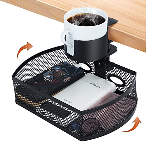 AnExer Unterbau Schublade 360 Drehbar Rutschfest mit Auslaufsichere Becher | Schreibtisch Organizer C-Klemmen-Installation, Schubladen Organizer für Büro Organizer Versteckte Zuhause Schule (Schwarz)