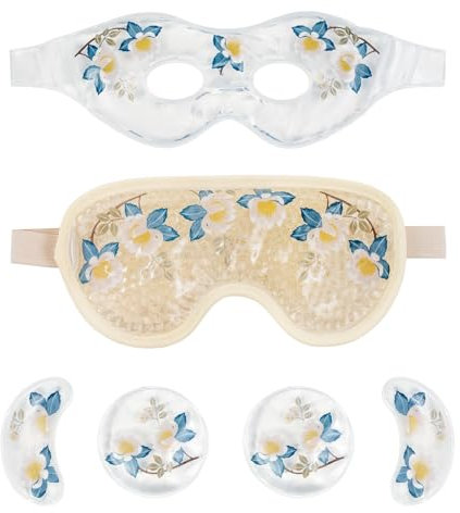 Gel Augenmaske Kühlend 4 Set Kühlmaske Gesicht und Kühlende Augenpads gegen Augenringe, Kopfschmerzen, Geschwollene und Müde Augen Wärme und Kühlbrille für die Augen (Camellia)