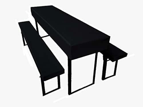Bierzeltgarnitur Auflage (3er Set) aus 1x Tischdecke und 2X Bierbankhussen. Größe und Farben wählbar. (110 x 60 cm, Schwarz)