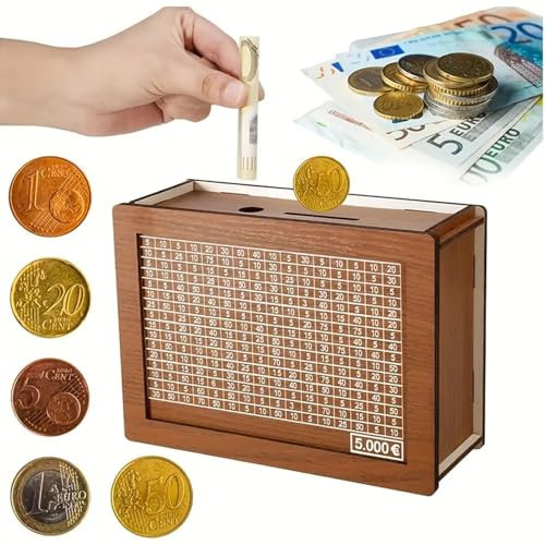 Spardose Holz,Sparbox mit Zahlen Ankreuzen mit Zähler,Spardose,Spardose mit zähler,Sparbox,Geld sparen challenge, Spardose