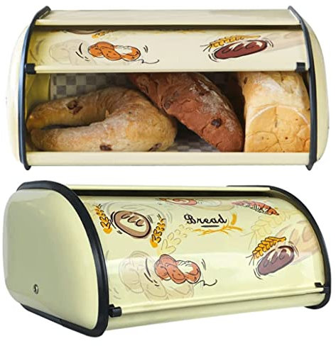 POCHY Moda paneras Caja de pan de Metal con tapa superior enrollable, contenedores de pan de encimera de almacenamiento de pan duraderos para panecillos, bagels, comida de cocina hermoso Generoso
