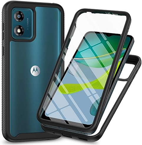 RonRun Funda para Motorola Moto E13 con Protector de Pantalla Incorporado, Protección de 360 ° Anti Choque Transparente Carcasa Compatible con Motorola Moto E13 Negro
