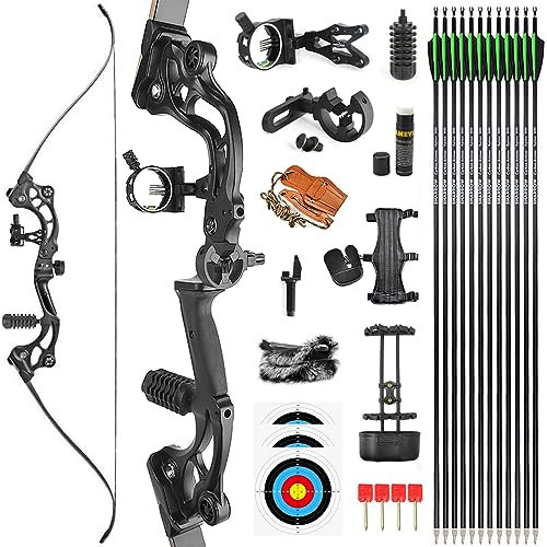 SHARROW 64 Zoll Bogenschießen Takedown Recurve Bogen und Pfeile Set 30-55lbs Amerikanischer Jagdbogen Langbogen für Erwachsene und Anfänger Outdoor-Schießen (50lbs)