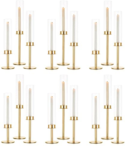 Sziqiqi Kerzenhalter Stabkerze Gold Metall, mit Glas, für Hochzeit,18Stk | Bodenpad Design, für 2,2 cm Stabkerzen, für Tischdeko, Couchtisch, Hochzeit, Esszimmer, Weihnachten