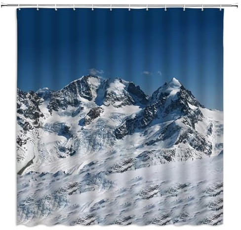 Tenda Doccia 150x90cm Tenda Vasca da Bagno Antimuffa Impermeabile Antibatterica Poliestere Lavabile in Lavatrice 3D Tenda Esterno con 12 Ganci per Famiglia Appartamento Hotel Decor Montagne innevate