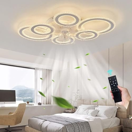 LVZECHEN 76CM Smart Ceiling Light with Fan DC Motor 6 Gear Reversible Bedroom Ceiling Fan with Lighting LED Dimmable Quiet Modern Living Room Lamp with Fan (Color : White)