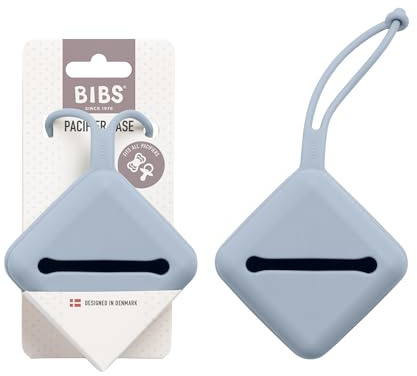 BIBS nappfodral med rem för förvaring och transport av tröstnappar, kan rymma upp till tre nappar, 100% BPA-fritt livsmedelsgodkänt material, tillverkat i Danmark. Dusty Blue
