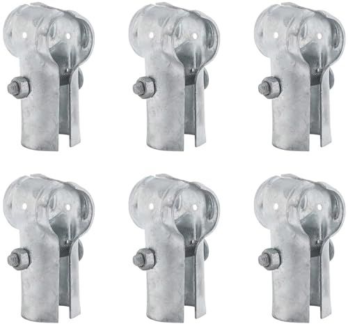 POASLWIKQ T-Rohrschellen und -verbinder, Endschienen-T-Klemme (3,5 x 3,5 cm), Kettenglied-Zaunpfostenhalterungen, verzinkter Stahl, 6 Sets