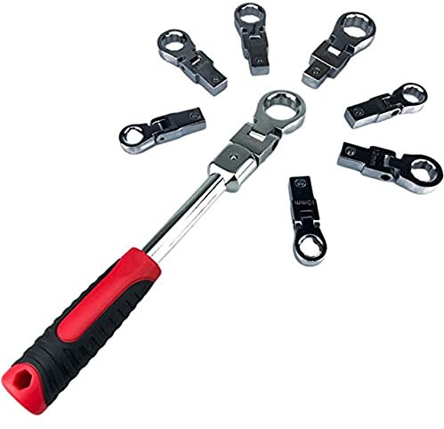 SRMAN Llave de engranaje multifunción de 9-19 mm, 8 piezas, llave combinada de trinquete, herramienta de mano