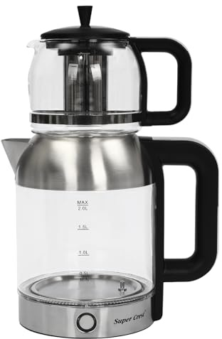 HarBin-Star Glas Wasserkocher, leistungsstarker und kompakter Wasserkocher in hochwertigem Design, elektrischer Wasserkocher mit Kleine Teekanne, 2l+1L, 1800W, Schnelles Aufheizen