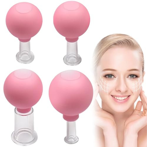 Tazze di massaggi facciali, coppettatura del viso set 4 pezzi in silicone aspirazione aspirazione coppa per coppetti per le tazze di sollevamento della pelle set di coppettazione del viso portatile