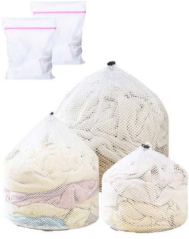 5 Stück Waschbeutel, Waschbeutel mit Kordelzug, wiederverwendbar, grobes Netz, für Mäntel, Hosen, BH, Unterwäsche, Strickwaren