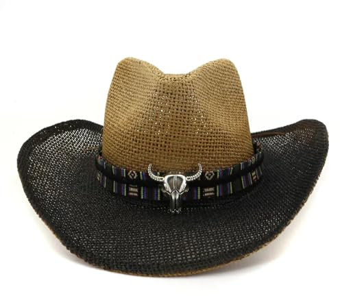 WOYUANSHA Cowboyhüte Farbe Spritzen Große Krempe Cowboy Hüte Männer Frauen Papier Sonnenschutz Hut Panama Strand Stroh Kappe Urlaub Sonnenhut 58Cm Khaki