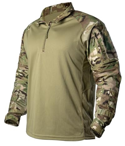 IDOGEAR Kampfhemden Taktisches Langarmhemd mit Ellbogenschützern Militär BDU Hemden mit Taschen Airsoft Kleidung