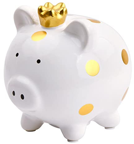 Dokeno Cochon Blanc, Tirelire Enfant Céramique Originale, Cadeau Anniversaire pour Fille et Garçon