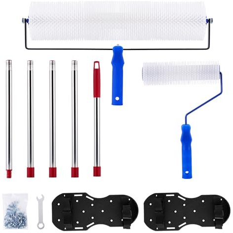 MXBAOHENG Selbstnivellierendes Zementwerkzeug-Set Entlüftungsroller Set 28mm Stachelwalze für selbstnivellierende Böden mit abnehmbarem 2 m verlängertem Griff, Stachelrollen, 300mm Stachelschuhen