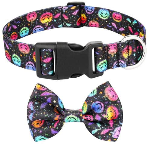 Hundehalsband, verstellbares weiches Nylonmaterial, bequem und langlebig. Süßes Halloween-Haustier-Halsband mit Fliege für Hunde und Katzen,L