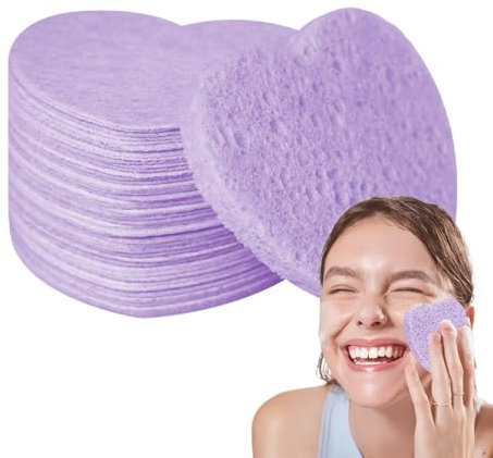 Spugne per il viso forma di cuore, spugne per la pulizia del viso, spugne per il viso forma di cuore da 50 pezzi | Spugnette trucco viso, spugne cuore per la pulizia quotidiana del viso casa e s
