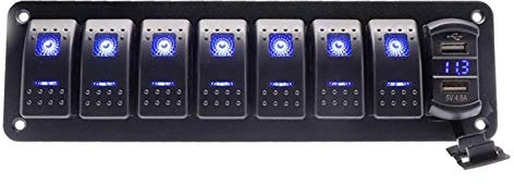 MUEOSI for Panneau de Commutation de Voiture de Bateau 7 Gang on Off avec Panneau de Commutation à Double Port USB 12~24 V Tableau électrique