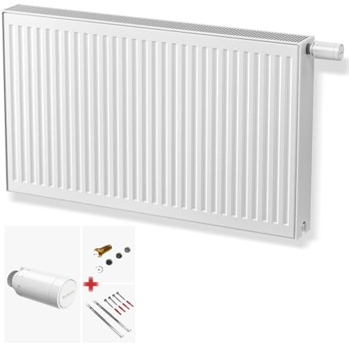 DESIGNO Universalheizkörper Kompakt & Ventilheizkörper Typ 22 -BH-400 x BL-1800 | inkl. Buderus Thermostatkopf - Ventil - Montagezubehör | Wärmeleistung 2.293 Watt
