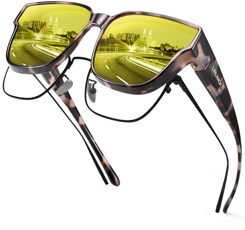 URUMQI Nachtfahrbrille Nachtbrille zum Autofahren Damen Herren | Auto Brille Gegen Blenden Gelbe Gläser