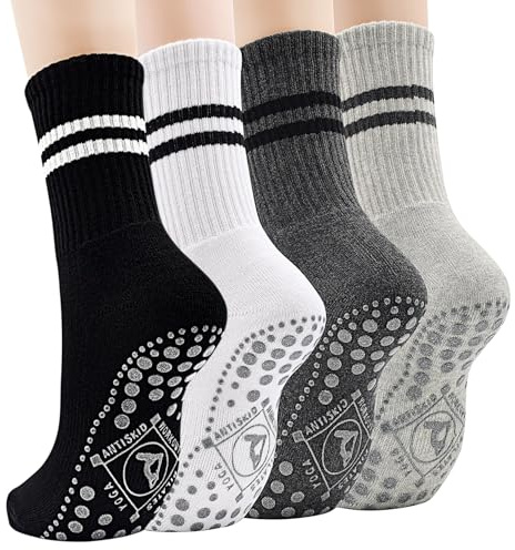 DECOVICI Yoga Stoppersocken Damen, ABS Rutschfeste Pilates Socken Grip Antirutschsocken mit Noppen, Sport Griffsocken für Fitness, Zuhause, Workout 4 Paar(05 Mehrfarbig, L)