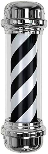 VAESAZDSZ Poste de barbería con luz LED de 71 cm, Blanco, Negro y Azul, Logotipo de peluquería, luz giratoria, Letrero de Tienda de salón, lámpara de Pared para Exteriores Impermeable, decoración