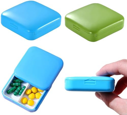 COYUN 2 scatole per pillole con 2 scomparti, portatili, da viaggio, mini organizer per vitamine e integratori
