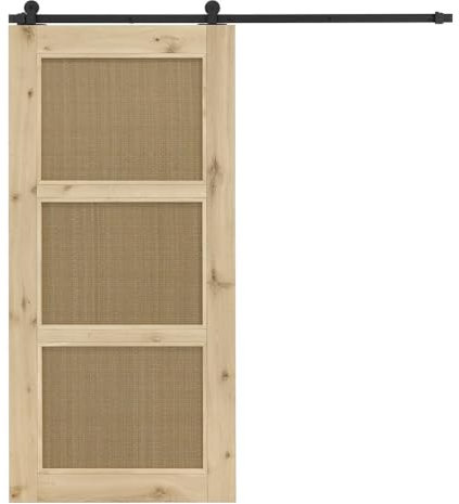 SEART Schiebetür Eichentüren im rustikalen Stil mit Rattan, für Schiebesystem TOFINO (100x210, Rohholz)