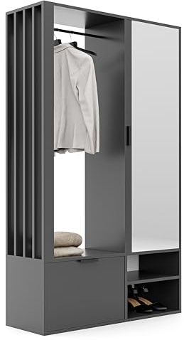 Flurgarderobe mit Spiegel 100 x 33 x 190 cm Graphit | 100 x 33 x 190 cm, 7 Ablagen, Mehr Stauraum, Integrierter Spiegel, Für den Flur