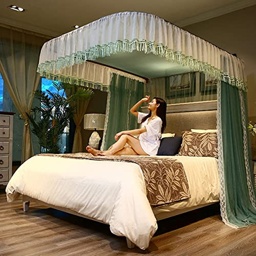 PYCJNFC Bettvorhang Betthimmel, Elegantes Spitzennetz Für Doppelbett, Schiebevorhänge, U-Design-Schiene, Zelt Für Schlafzimmerdekorativ, Einfache Installation,Grün,2 * 2.2M
