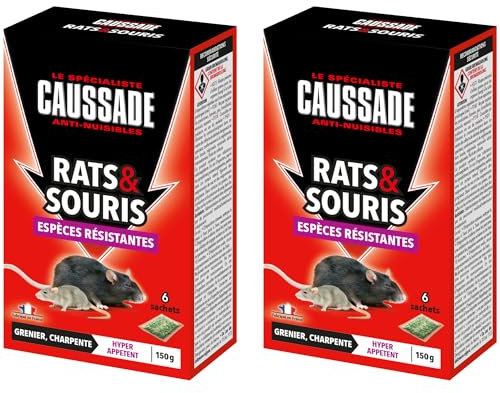 CAUSSADE Anti Rats & Souris - Efficacité Radicale - Lieux Secs - 6 Sachets Céréales - Prêt à l'emploi - Une Ingestion Suffit - Fabriqué en France - 150g CARSCBR150 (300g)