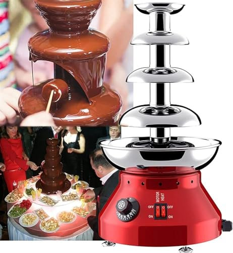 EORNYHQMY Chocolate Fountain Machine,Large Capacity,5 Tier DIY Waterfall Fondue,Temperature Adjustment,Commercial (Red)