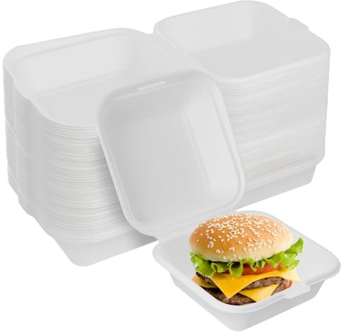 NAMYEUT Confezione da 100 scatole bianche per hamburger, da asporto, con coperchio, contenitori per alimenti a microonde e freezer, per macedonia di frutta, forniture per catering