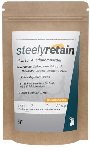 SteelyRetain – Elektrolyt- und Energie-Drink für Läufer, Triathleten & Ausdauersportler | Kohlenhydrate + BCAA + Vitamine & Mineralstoffe | 920g Beutel