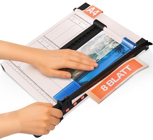 ACROPAQ Hebelschneider A4 - Papierschneider für max. 8 Blatt, Magnetische Schneideführung, Rutschfeste Füße, Beige - Papierschneidemaschine, Paper cutter, Schneidebrett Papier, Schneidegerät