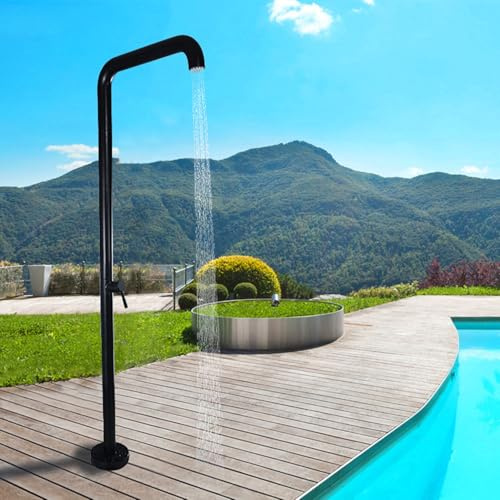Doccia Esterna in Acciaio Inox con soffione, Doccia da Giardino a Pioggia Indipendente, Doccia da Bordo Piscina per Esterni, Cortile, Piscina, Spiaggia, Nero