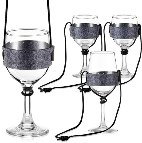 Hestya 4 Pièces Porte-Verres à Vin en Feutre Porte-Gobelets Portables pour Festivals Porte-Verres Réglable à Suspendre Pour Fêtes Anniversaires Noël et Pique-Niques(Gris)