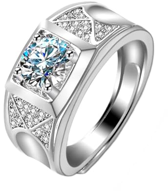Tolldek Echtes Diamantring 750 Weißgold, Labor Erstellt Diamant Breite Ring Geometrisch 4 Steg-Krappenfassung Solitärring, 18K Hochzeitsring, 56 (17.8)
