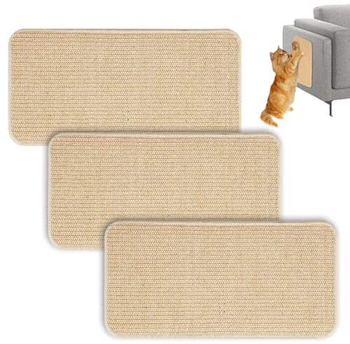 3 Pezzi Tiragraffi Divano,50x25cm,Tappeto Tiragraffi Per gatti sisal,Gatti Divano Anti scivolo,con adesivo magico, resistente, adatto per gatti, tappeto per mobili (Marrone)