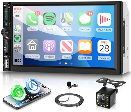 VECHTEL Autoradio 2 Din mit Drahtloses Carplay Android Auto, 7 Zoll IPS HD Touchscreen Auto Radio Unterstützung Bluetooth FM Radio USB/TF/AUX Mirror Link Rückfahrkamera Fernbedienung