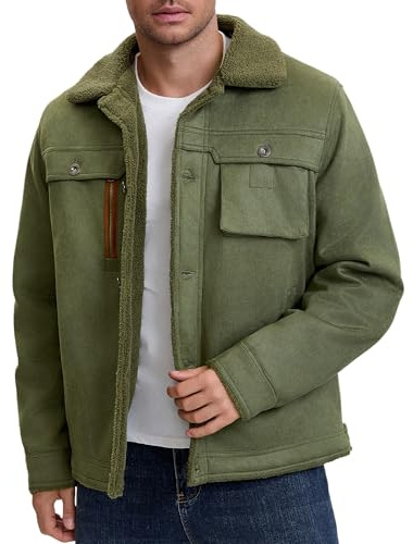 AIEOE Giacca invernale da uomo calda e imbottita in ecopelle in stile pelle scamosciata, giacca antivento da transizione, cappotto, giacca da tempo libero, verde, XXL
