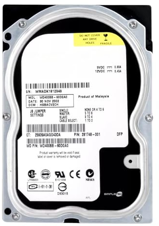 SIMPLETEK - Interne Festplatte 3,5 IDE PATA EIDE 40GB | 2MB Cache - 7200 RPM - 100MBps (generalüberholt)