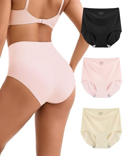 INNERSY Seamless Knickers for Women High Waisted Ladies Underwear Pack of 3 | 100% Cotton Gusset, Seam Free Silky Panties, No Show Microfibre Briefs, Invisible Under Clothing, Lightweight Quick Dry Pants