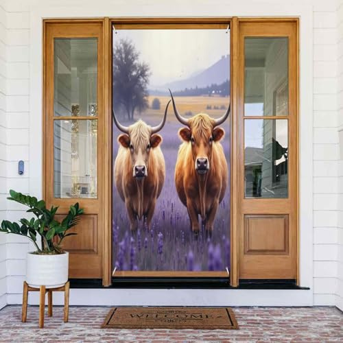 Decoraciones para puertas – Impresión clásica de toro bronceado n.º 78 para puerta delantera, cartel de primavera y verano, telón de fondo colgante para interiores y exteriores, suministros de