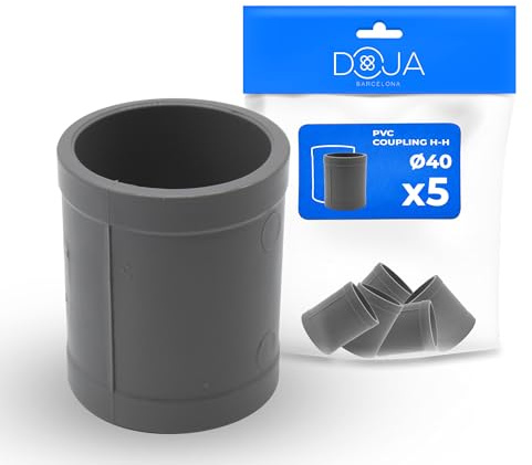 DOJA Barcelona Manguito PVC U - Pack 5 - Ø 40mm - Hembra-Hembra, Fácil Instalación, Estanca Resistente - Manguito Igual Deslizante, Union mediante Cola, Conector para Tubos de Agua