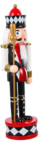 POPETPOP Décoration Casse-Noisette de Noël en Bois 30 CM Figurine Soldat Tambour Noir Sceptre Décoration Festive Traditionnelle pour Maison et Bureau Accessoire Photo et Présent de Noël