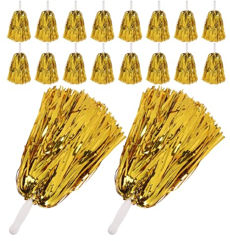 Gatuida Pompones Metálicos para Animadoras con Mango 25 G, 24 Unidades Dorados, Accesorios Deportivos para Animación en Eventos, Fiestas y Presentaciones de Porristas